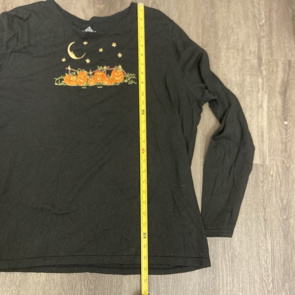 Womens 3X Halloween Pumpkin Embroidered Long Sleeve Shirt Black Moon Stars - Picture 6 of 6